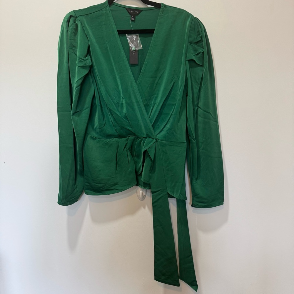 Adiva Emerald Green Wrap Blouse with Waist Tie | New with Tags